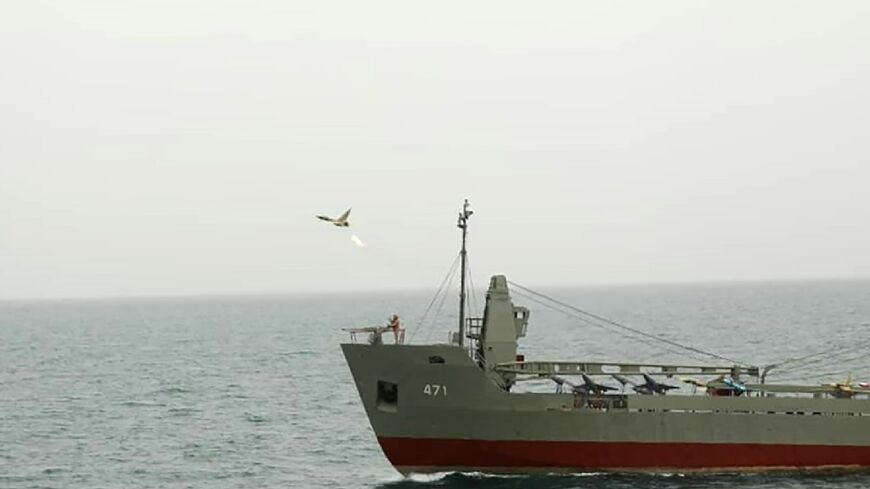 A handout picture provided by the Iranian army official website shows a drone launched from a naval vessel in the Indian Ocean