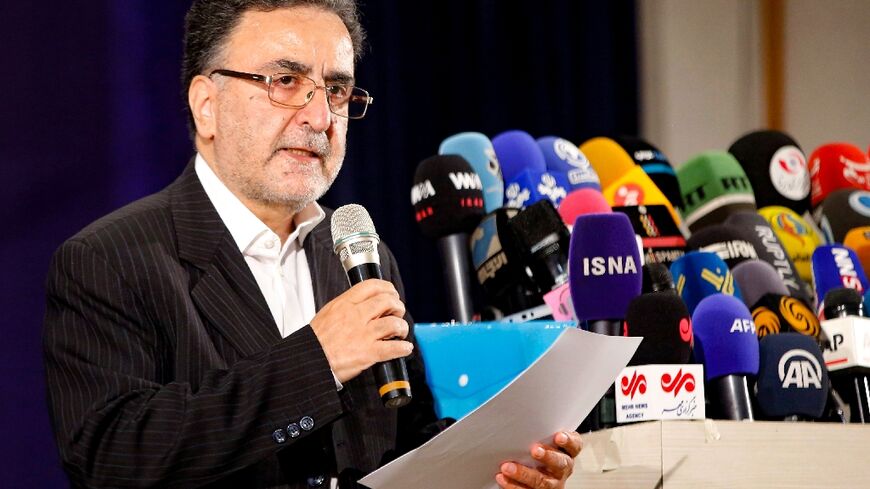 Iranian reformist politician Mostafa Tajzadeh speaks to the media on May 14, 2021 after registering his candidacy for the Islamic Republic's presidential election in the capital Tehran 