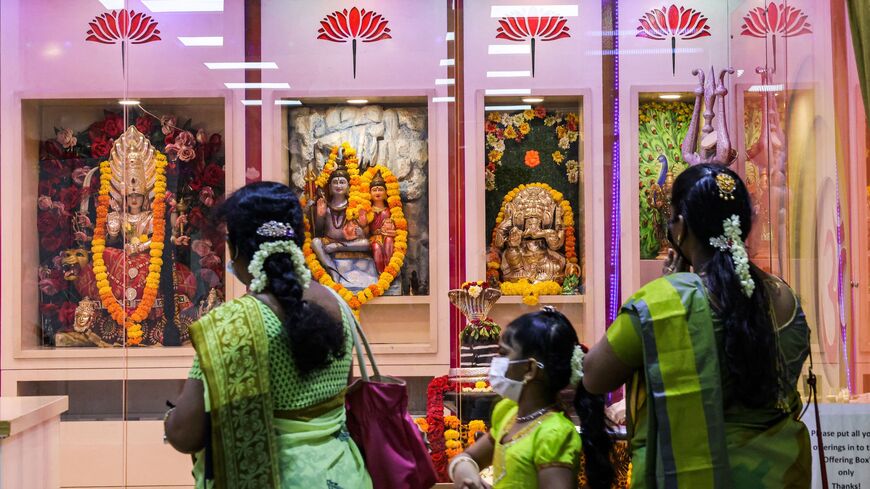 Hindu worshippers visit the Dubai Hindu Temple on April 29, 2021. 
