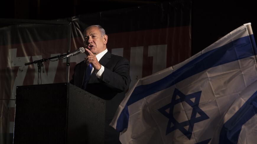Former Israeli Prime Minister Benjamin Netanyahu speaks during a protest against the Israeli government, Jerusalem, April 6, 2022.