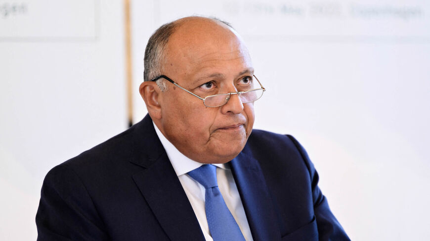 Egyptian Minister of Foreign Affairs and upcoming Chairman of the COP27 Sameh Shoukry is seen at a press conference after the May Ministerial - World Climate Leaders Meeting, Copenhagen, Denmark, May 13, 2022.