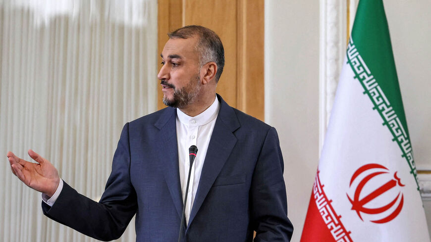 Iran's Foreign Minister Hossein Amir-Abdollahian speaks during a joint press conference with his Russian counterpart at the Foreign Ministry headquarters, Tehran, Iran, June 23, 2022.