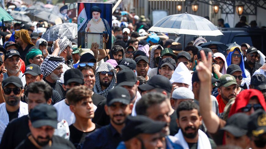 Supporters of Shiite cleric Muqtada al-Sadr gather outside the Iraqi parliament in the Green Zone.