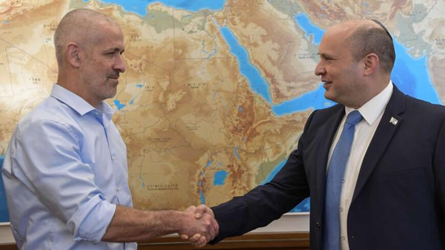 Newly appointed Shin Bet Ronen Bar meets with Prime Minister Naftali Bennett, Jerusalem, Oct. 11, 2021.