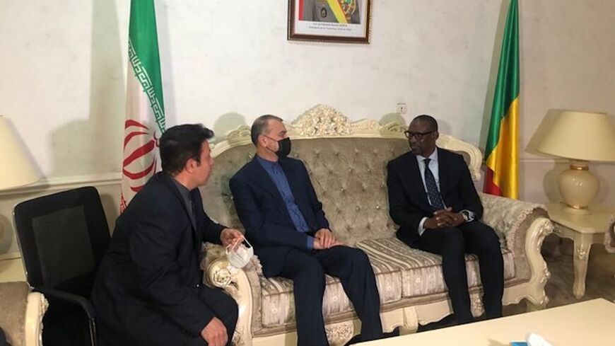 Hossein Amir-Abdollahian in Bamako, Mali, Aug. 23, 2022, meets with Mali Foreign Minister Abdoulaye Diop.