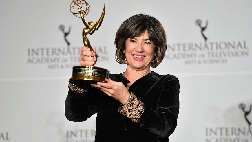 British journalist Christiane Amanpour poses with an award from the International Emmy Awards in New York in November 2019 