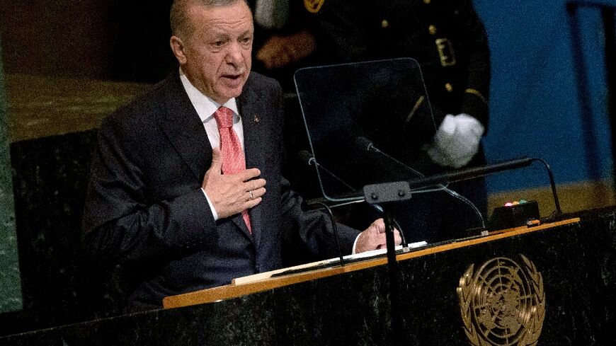 Turkish President Recep Tayyip Erdogan addresses the 77th session of the United Nations General Assembly