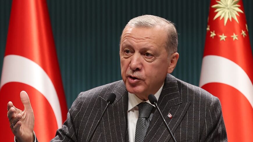 Turkish President Recep Tayyip Erdogan delivers a speech following a cabinet meeting in Ankara on September 26, 2022