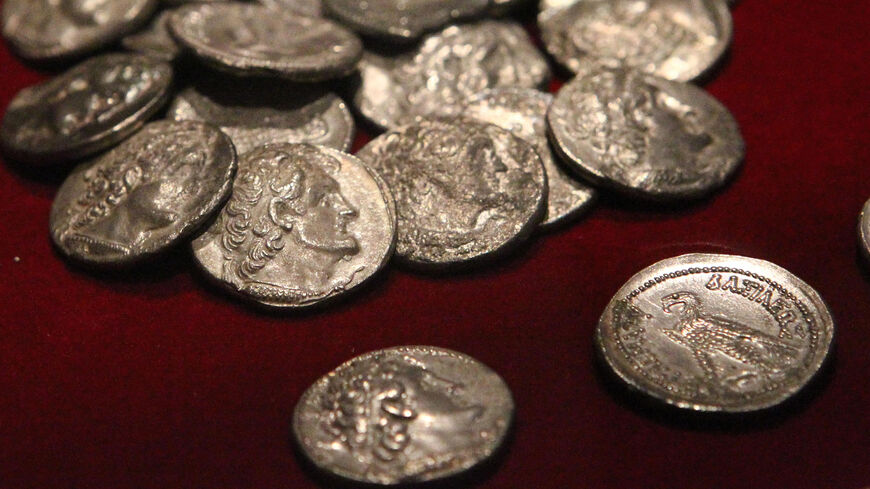 Coins are displayed at the exhibition "Coins through the Ages" at the Egyptian Museum in Cairo, Egypt, Aug. 10, 2010.