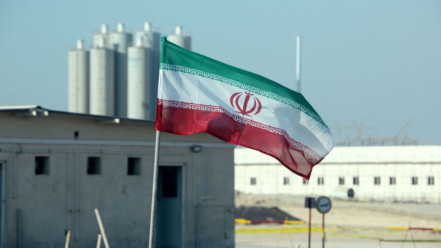 A picture taken on Nov. 10, 2019, shows an Iranian flag in Iran's Bushehr nuclear power plant, during an official ceremony to kick-start works on a second reactor at the facility. 