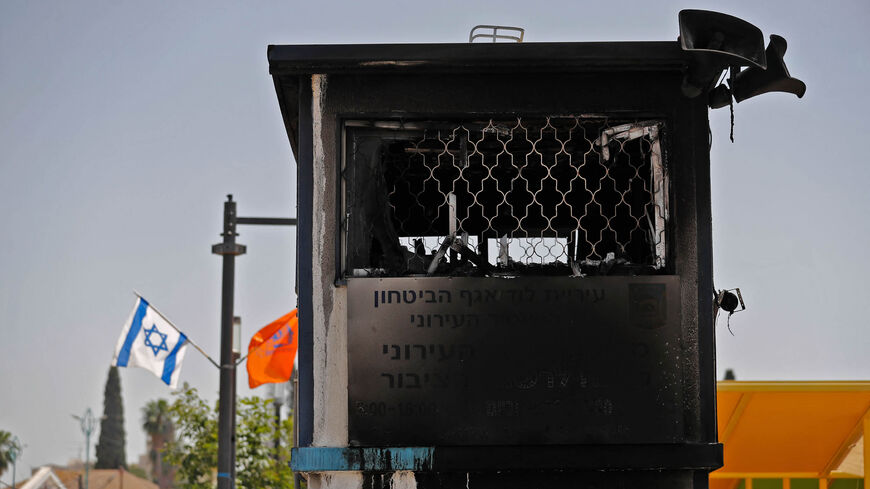 A torched observation post is seen outside a religious Jewish school following night clashes between Israeli Arabs and Israeli Jews, Lod, Israel, May 11, 2021.