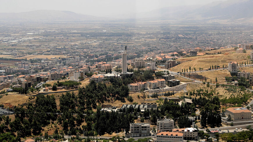 An aerial view of the city of Zahle in Lebanon's eastern Bekaa Valley, photo taken during a press tour by the Lebanese air force, July 1, 2021.