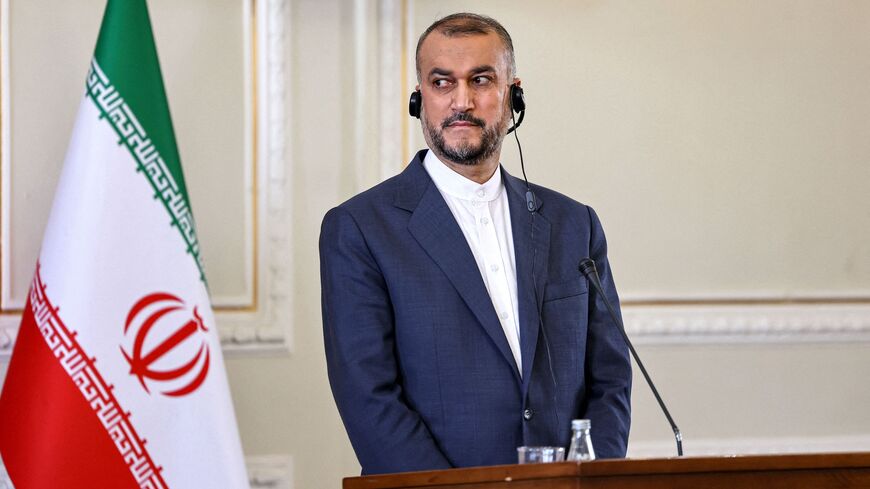 Iran's Foreign Minister Hossein Amir-Abdollahian listens during a joint press conference with his Russian counterpart at the foreign ministry headquarters in Iran's capital Tehran on June 23, 2022. 