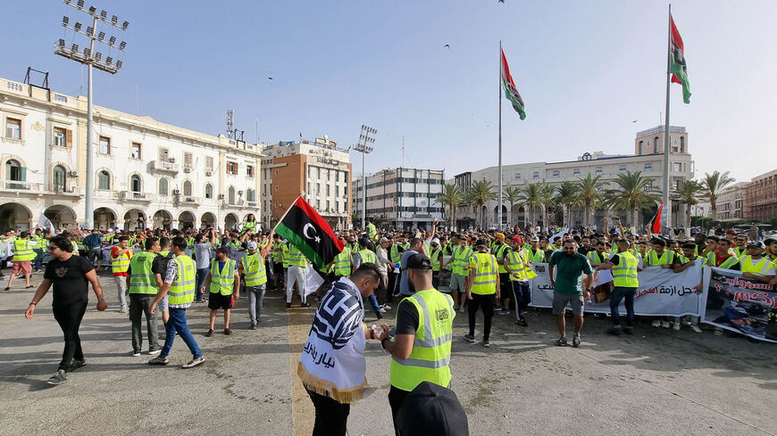 Libyans gather at Martyrs Square to protest against the political situation and dire living conditions, Tripoli, Libya, July 1, 2022.