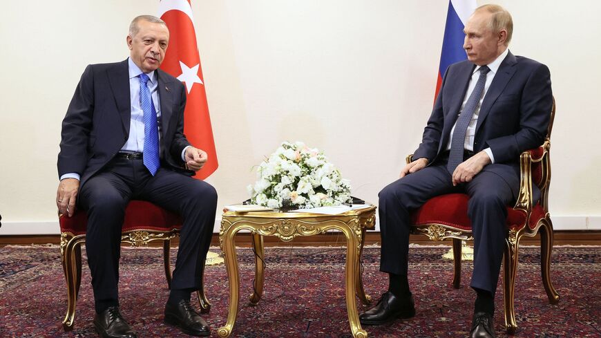Russian President Vladimir Putin meets with Turkey's President Recep Tayyip Erdogan.