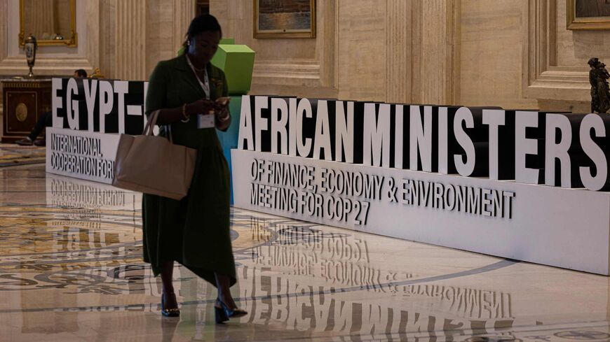 Lobby of the al-Masa hotel, during an African Ministers of Finance Economy and Environment Meeting for the COP27 climate summit, Cairo.