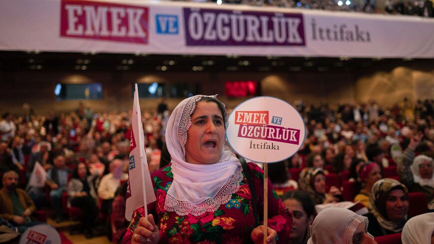 Supporters attend a congress to launch the "Labour and Freedom Alliance", a six party coalition led by the HDP, in Istanbul on Sept. 24, 2022. 