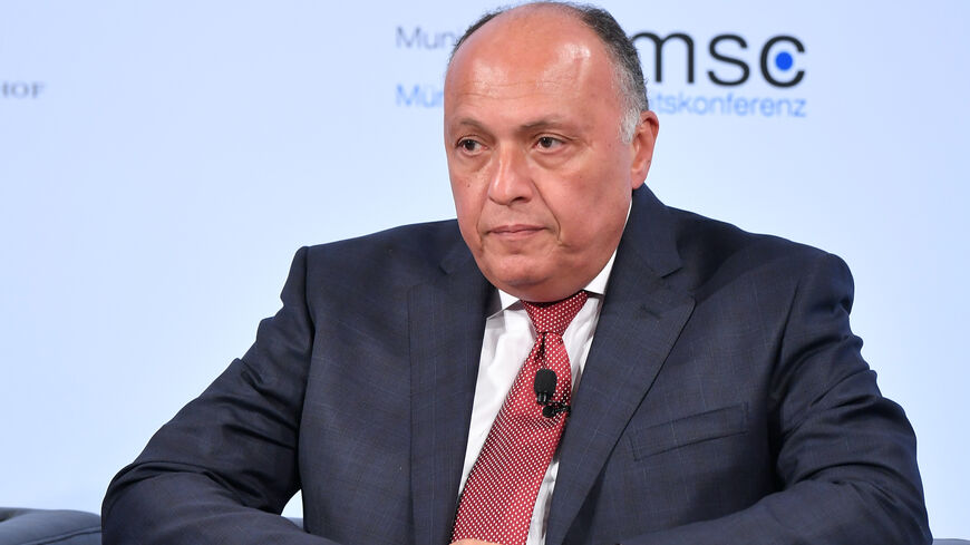 Egyptian Foreign Minister Sameh Shoukry participates in a panel talk at the 2018 Munich Security Conference on Feb. 17, 2018 in Munich, Germany.
