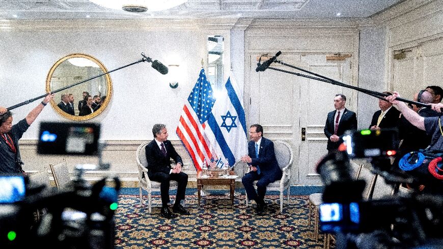 US Secretary of State Antony Blinken (left) meets Israeli President Isaac Herzog in Washington