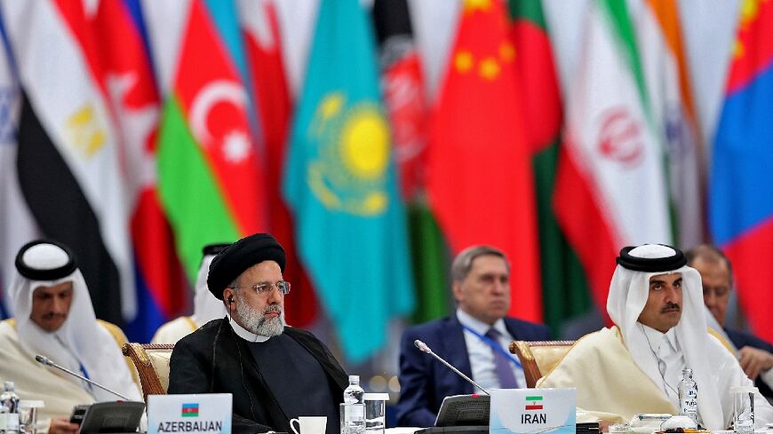 Iran's ultra-conservative President Ebrahim Raisi speaks at a summit in Kazakhstan
