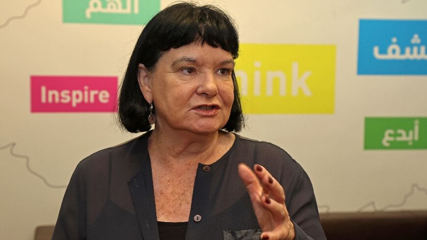 Sharan Burrow, general secretary of the International Trade Union Confederation (ITUC), speaks during an interview with AFP in Qatar's capital Doha on October 5
