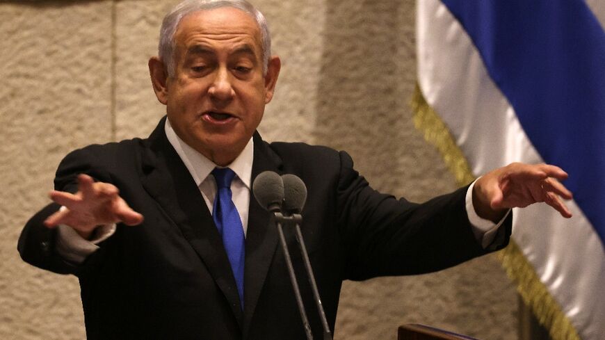 Former Israeli prime minister Benjamin Netanyahu speaks before the Knesset (parliament) in Jerusalem on June 30