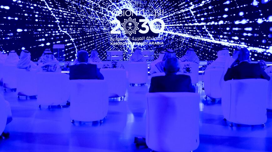 Guests attend the Global AI 2020 (Artificial Intelligence) Summit in Riyadh on Oct. 21, 2020. 