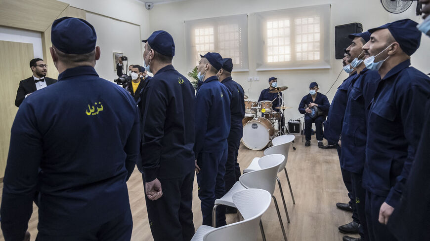 Inmates performing in a band are seen during a government-guided tour for the media,at the Correctional and Rehabilitation Center in Badr city, east of Cairo, Egypt, Jan. 22, 2022.