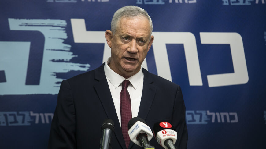 Israeli Minister of Defense Benny Gantz speaks at the start of a Blue and White party meeting, Jerusalem, June 27, 2022.