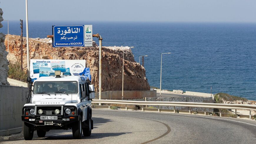  United Nations peacekeeping vehicle drives to Naqura, the southernmost Lebanese town by the border with Israel.