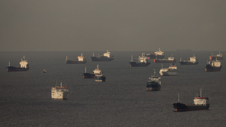 Ships, including those carrying grain from Ukraine and awaiting inspections, are seen anchored off the Istanbul coastline on Oct. 14, 2022, in Istanbul, Turkey. 