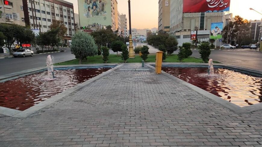 Activists who took to Twitter described the red fountains as "works of art" titled "Tehran covered in blood", adding that they were created by an anonymous artist