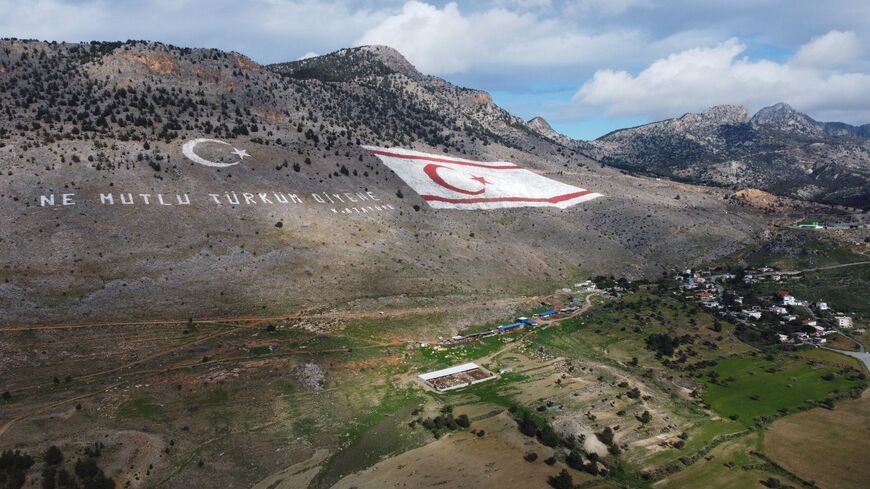 An aerial picture shows the flag of the self-proclaimed Turkish Republic of Northern Cyprus.