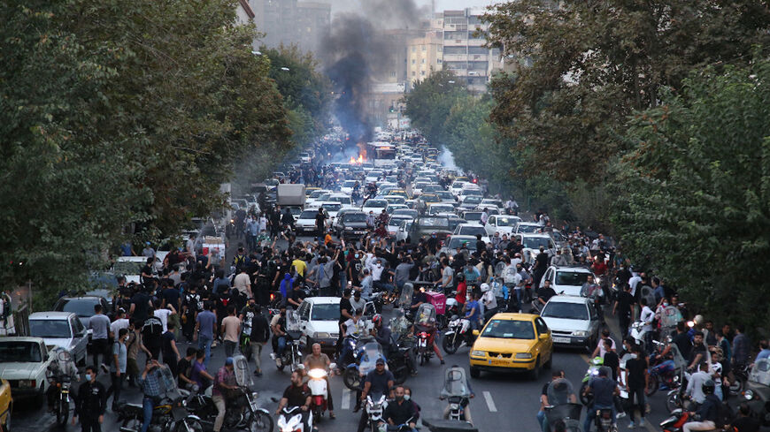 A picture obtained by AFP outside Iran on Sept. 21, 2022, shows Iranian demonstrators taking to the streets of Tehran.