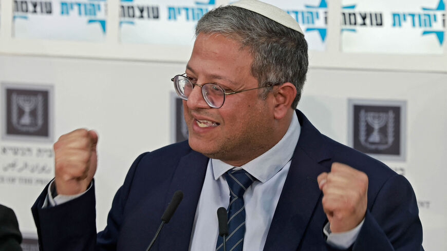 Itamar Ben-Gvir, leader of the Israeli far-right Jewish Power party, speaks during parliamentary consultations with parties elected in the 25th Knesset, at the presidential residence, Jerusalem, Nov. 10, 2022.