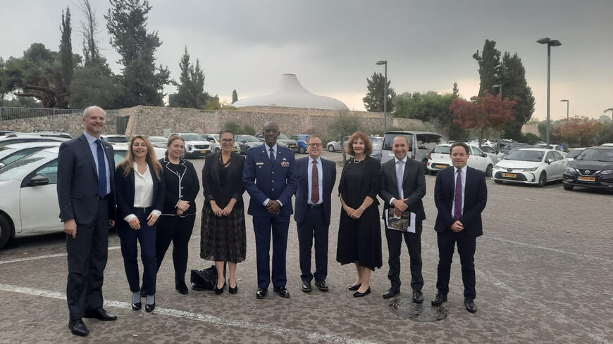 NATO’s Assistant Secretary-General for Political Affairs and Security Policy Bettina Cadenbach (3rd R) with other NATO seniors at a meeting in Israel with Foreign Ministry officials, Jerusalem, Nov. 14 2022.