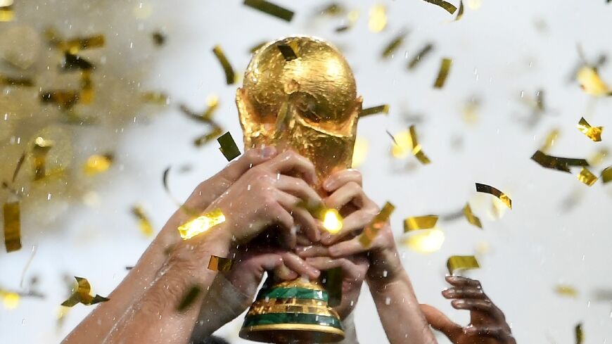 The FIFA World Cup trophy: seen here in 2018 as France's players lift the trophy in Moscow