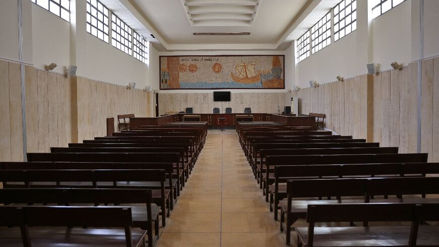 An empty courtroom at the Beirut Palace of Justice -- bureaucracy and rampant corruption have long delayed verdicts and judicial proceedings in Lebanon
