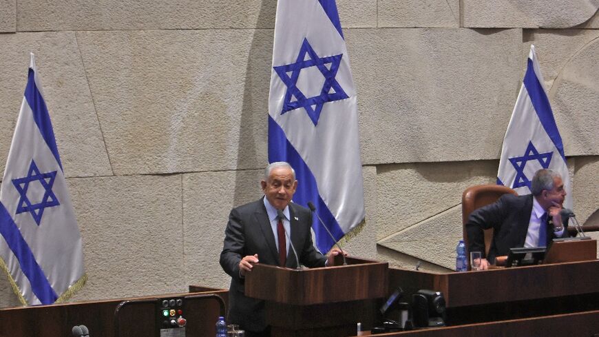 Israeli prime minister-designate Benjamin Netanyahu speaks at the Knesset (Israeli parliament) on December 13