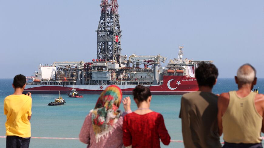 The Abdulhamid Han drill ship, the fourth built by Turkey, in Mersin on August 9, 2022 before it leaves for gas exploration to an undisputed area in the Mediterranean Sea, in south of the city of Gazipasa.  (Photo by Adem ALTAN / AFP) (Photo by ADEM ALTAN/AFP via Getty Images)