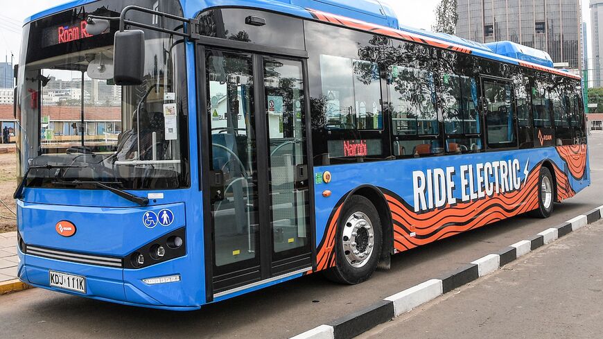 An electric bus designed and built locally by Roam, a Swedish-Kenyan technology company, is seen in Nairobi on Oct. 19, 2022 during a media presentation. 