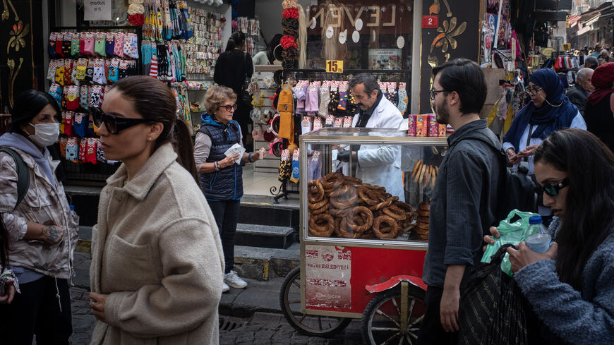 A man sells Simit on a street corner on Nov. 03, 2022 in Istanbul, Turkey. Turkey's official inflation rate topped 85.5% in October according to state statistics agency TUIK the highest level in 25 years. 