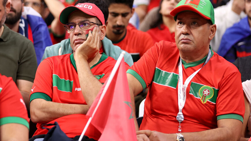 Morocco fans look on during the FIFA World Cup Qatar 2022 semi final match between France and Morocco at Al Bayt Stadium on December 14, 2022 in Al Khor, Qatar. (Photo by Julian Finney/Getty Images)