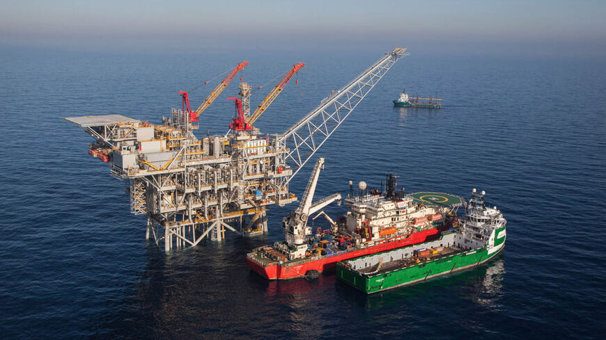 Tamar drilling natural gas production platform is seen some 25 kilometers west of the Ashkelon shore in February 2013 in Israel. 