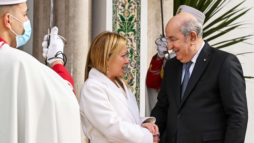 Algerian President Abdelmadjid Tebboune meets Italian Prime Minister Giorgia Meloni  on Monday in Algiers
