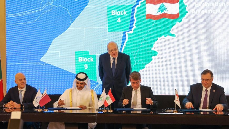 Lebanese Energy Minister Walid Fayad and his Qatari counterpart Saad al-Kaabi, who is also QatarEnergy's chief executive, signed the deal Sunday, along with the Eni and TotalEnergies chief