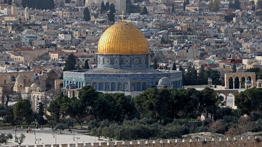 The Dome of the Rock shrine at the Al-Aqsa mosque compound in Jerusalem's Old City