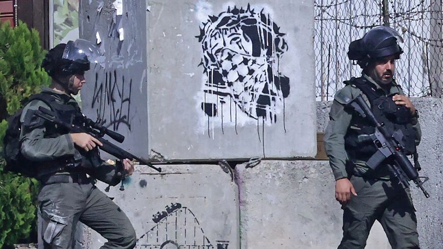 Israeli border guards patrol in Bethlehem in the occupied West Bank on October 20, 2022