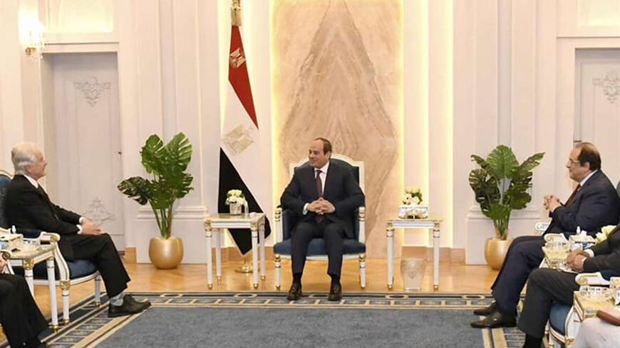 Egyptian President Abdel Fattah al-Sisi (C) and head of Egypt's General Intelligence Service Abbas Kamel (R) with CIA Director William Burns (L) during their meeting, Cairo, Egypt, Jan. 23, 2023.