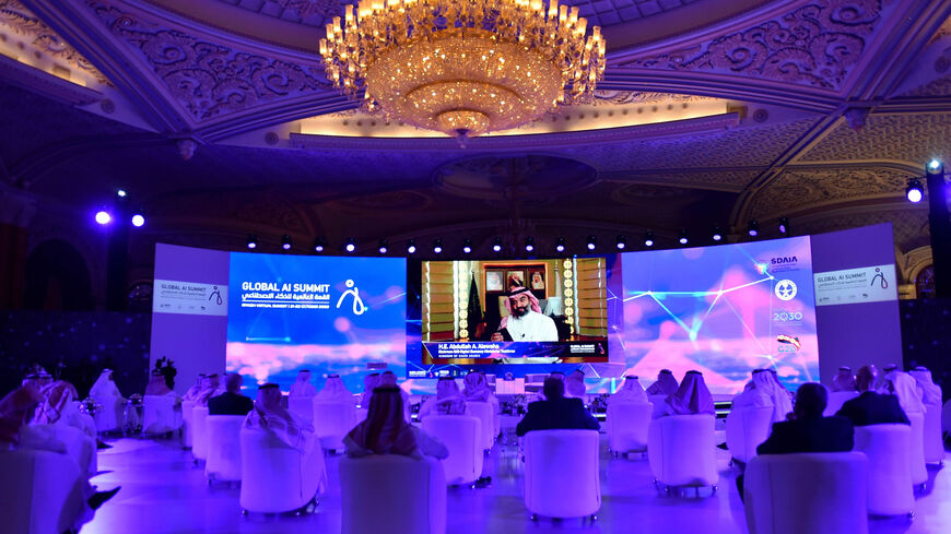 Guests attend the Global AI 2020 Summit, Riyadh, Saudi Arabia, Oct. 21, 2020.